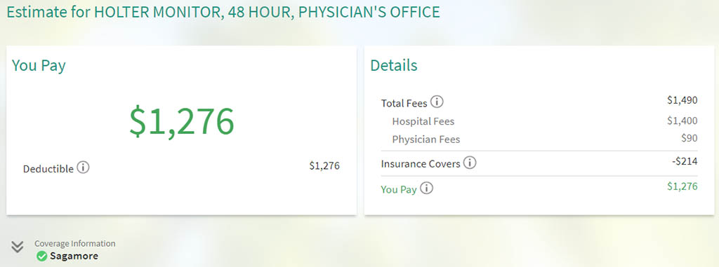 Sample price estimate in the MyChart application.